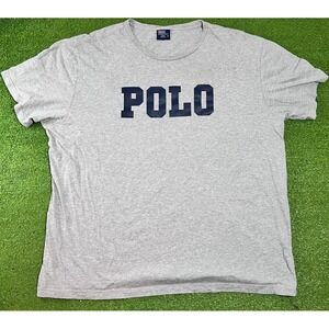 Vintage‎ 90s Polo Ralph Lauren T Shirt 2XL College Spell Out Preppy Gray NWOT